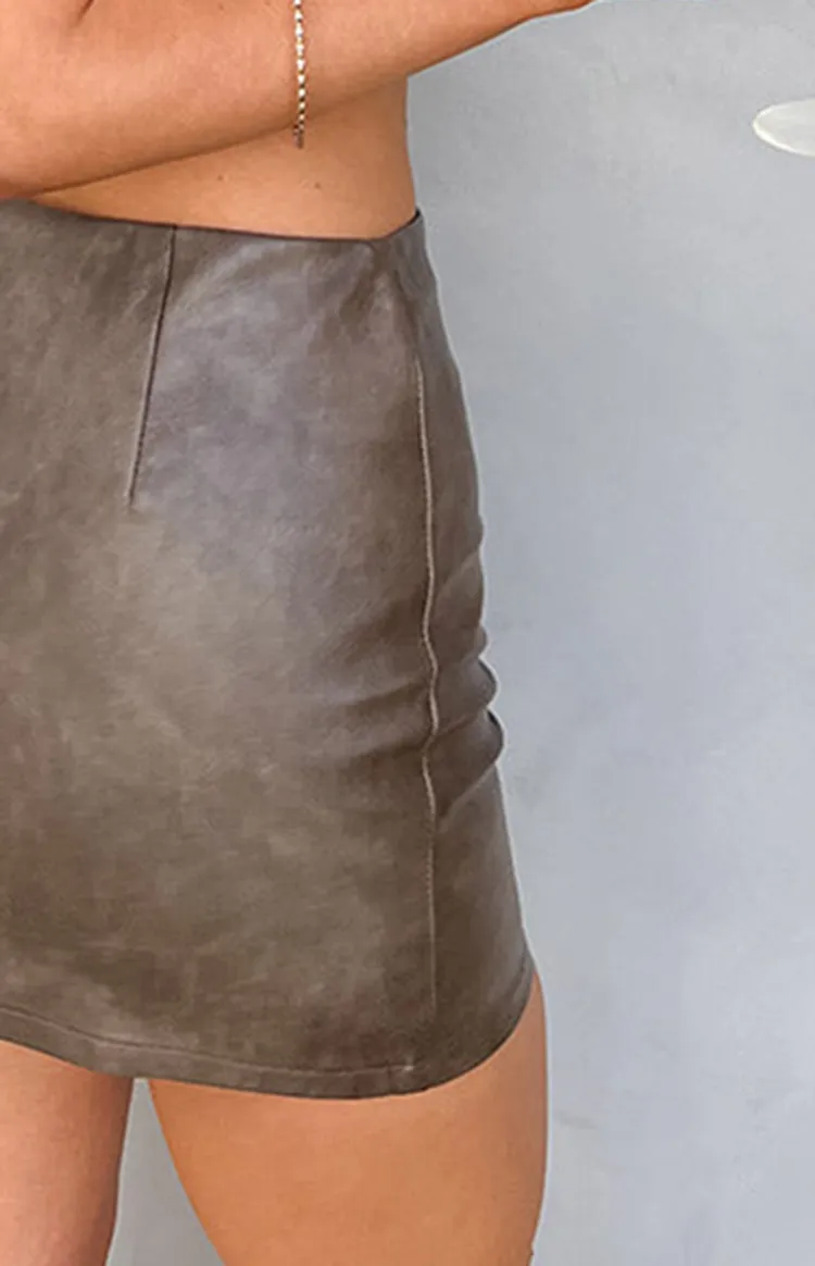 Dark Brown PU Leather Mini Skirt