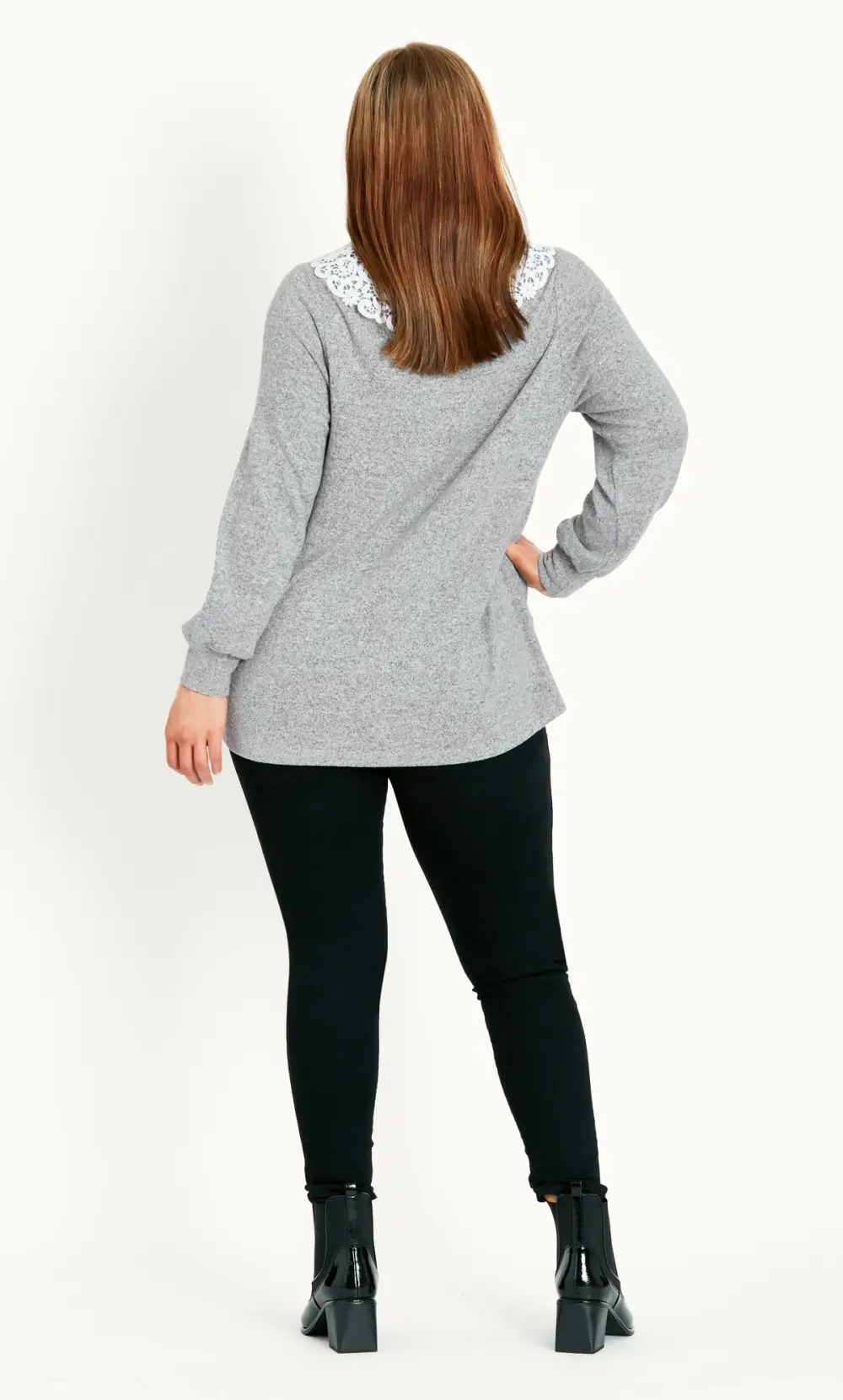 Evans Light Grey Lace Collar Soft Touch Jumper