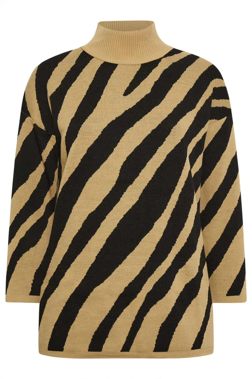 YOURS Curve Grey Zebra Print Turtle Neck Jumper