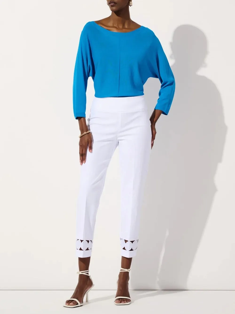 White Cropped Pants with Cut - Out Detail