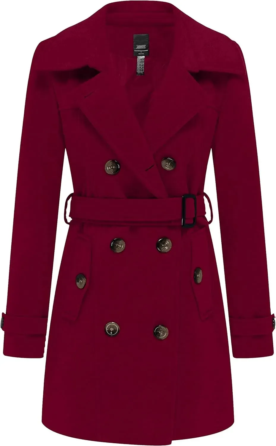 Women's Double Breasted Pea Coat Winter Mid-Long Trench Coat with Belt