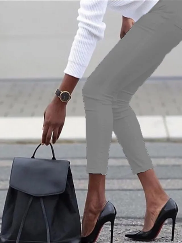 Women's High Waist Solid Leggings Wine Navy Blue Grey Fashion Classic Office Daily Stretchy Full Length Comfort Solid Color S M L XL XXL