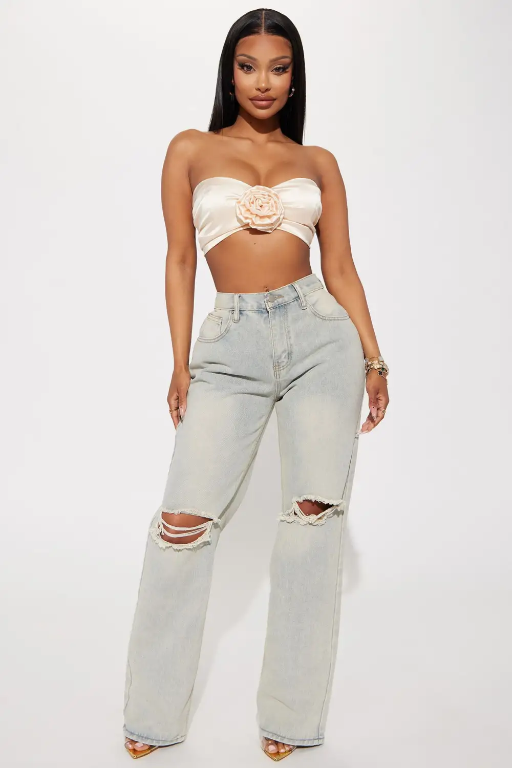 Send Me Roses Satin Top - Champagne