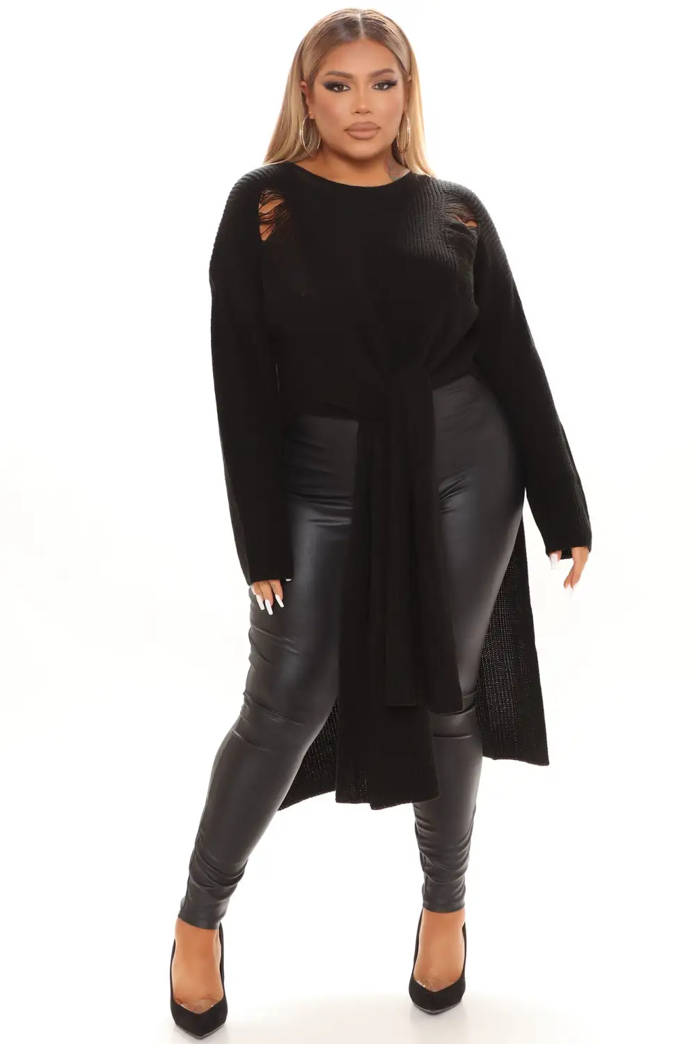 Kara Tie Front Sweater - Black