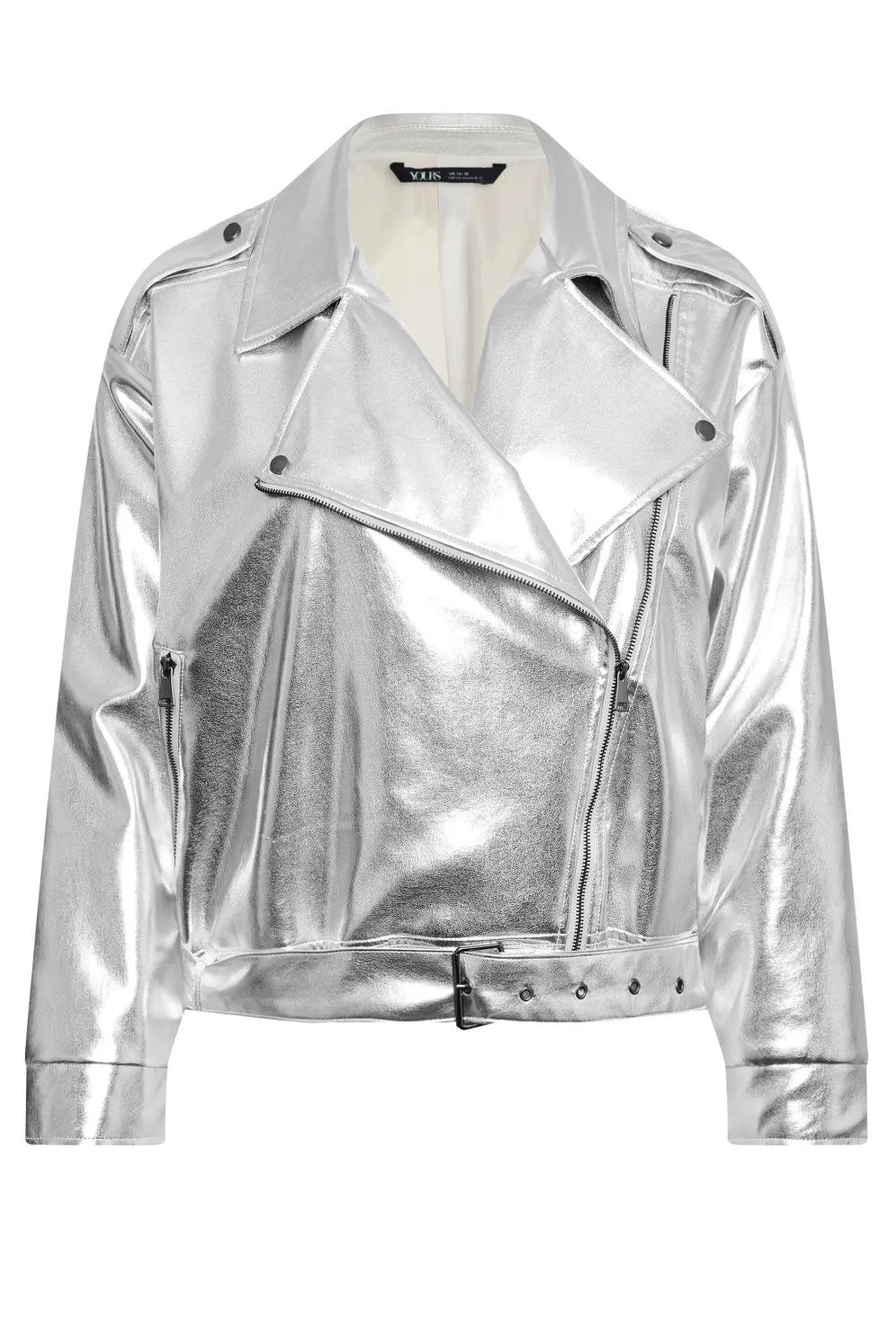 LIMITED COLLECTION Curve Silver Metallic Biker Jacket