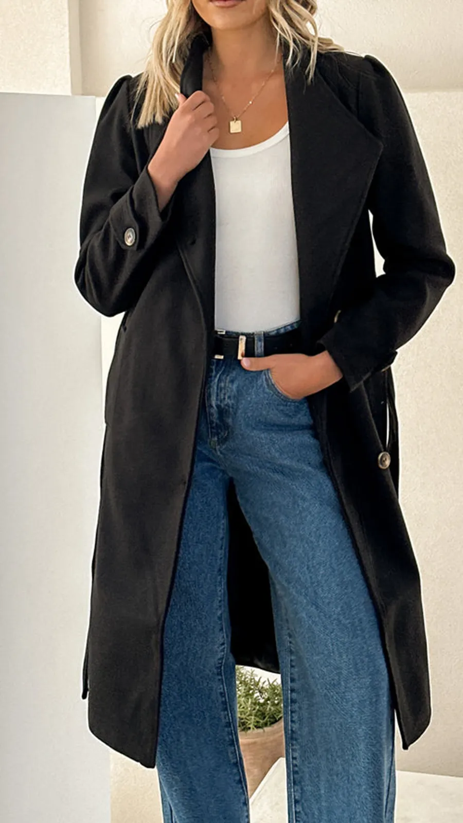 Elongated Button-Down Wool Jacket