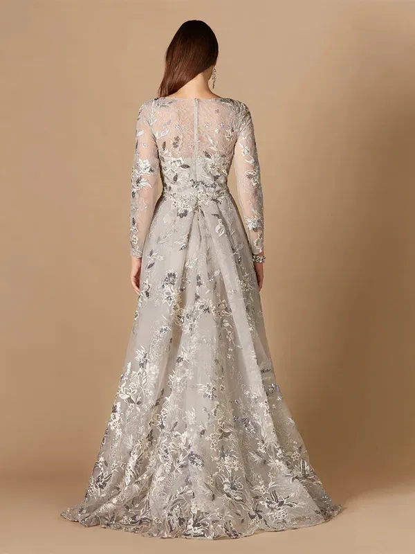 V-neck Long-sleeved Printed Maxi Dress