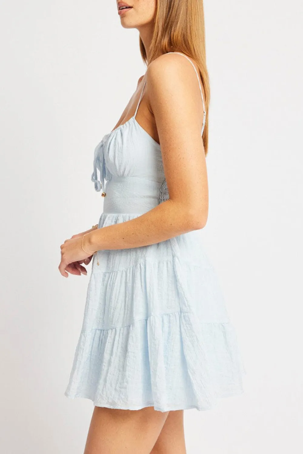 Blue Fit And Flare Dress Mini Tiered