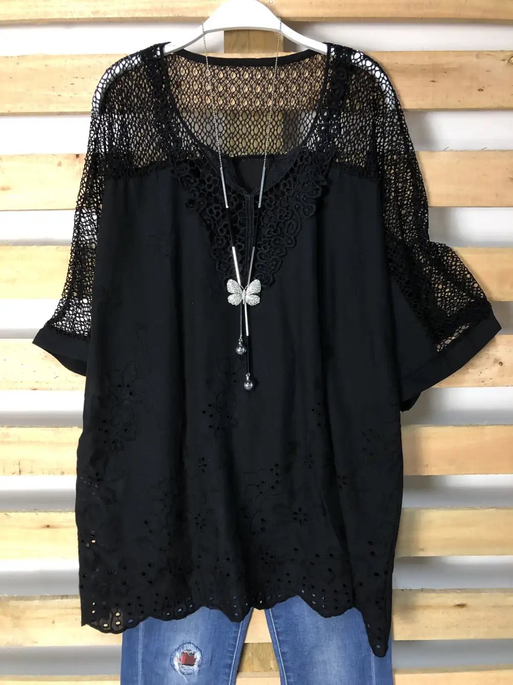 Woman Fashion Openwork Lace Shirt Tops Blouse