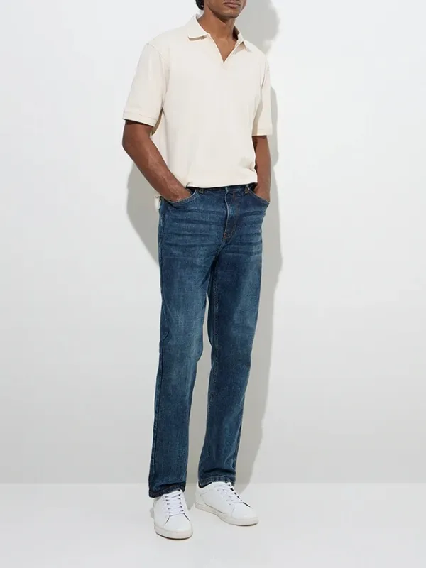 Beige Loose Cotton-Blend Polo T-Shirt