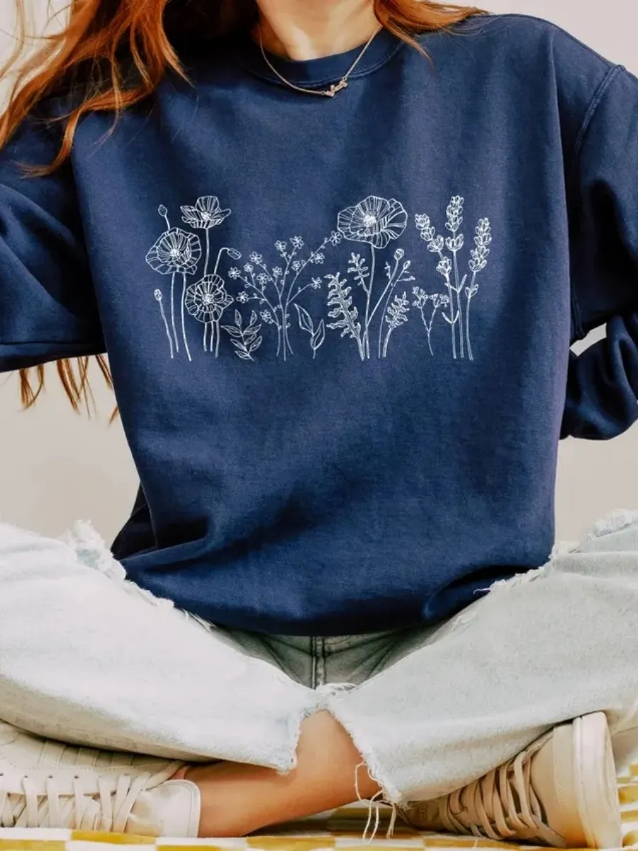 Wildflower Line Art Sweatshirt