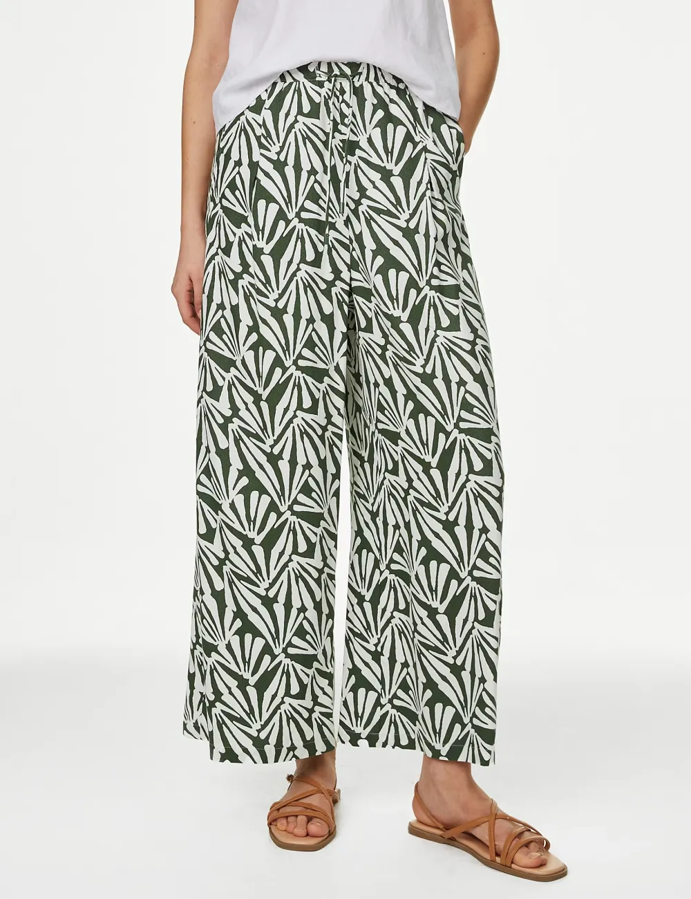 Plants Printed Wide Leg Trousers