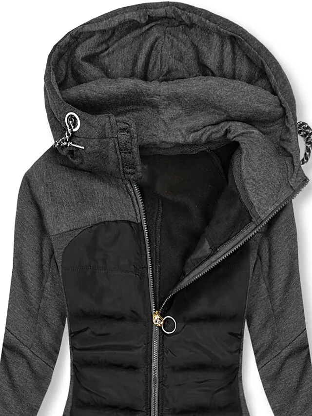 Women's Hoodie Jacket Comfortable Street Casual Daily Casual Daily Zipper Zipper Hoodie Casual Street Style Color Block Regular Fit Outerwear Long Sleeve Winter Fall Black S M L XL XXL 3XL