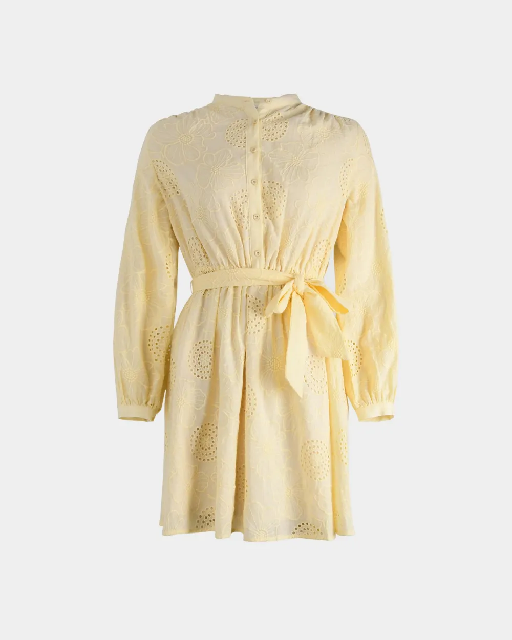 Mock Neckline Cotton Tie Dress -Golden Haze