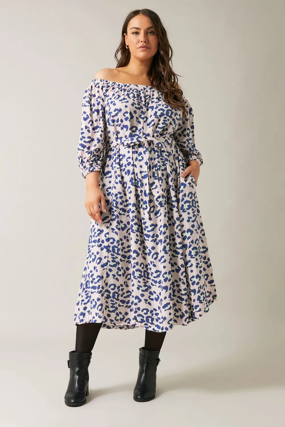 Evans Pink Animal Print Bardot Midi Dress