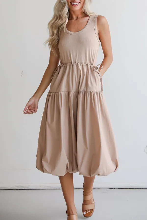 Darling Sophistication Taupe Contrast Midi Dress