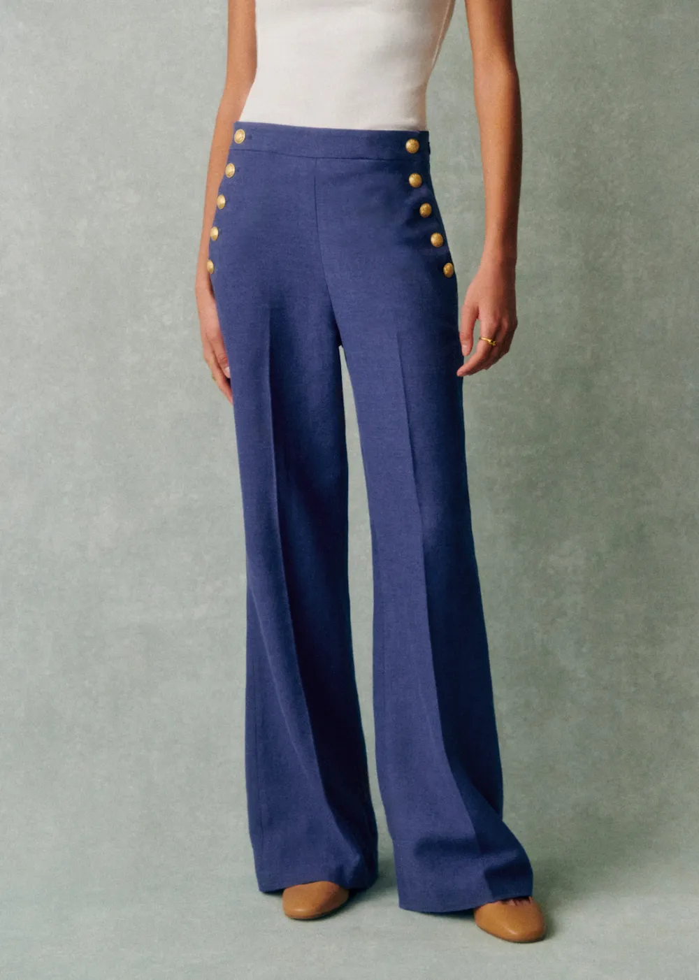 High-Rise Two-Button Straight Jeans