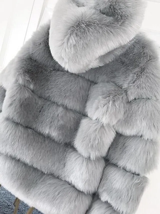 Women's Faux Fur Coat Regular Oversized Coat Sapphire Black Wine Dark Green khaki Party Party Fall Hoodie Regular Fit S M L XL XXL 3XL / Daily