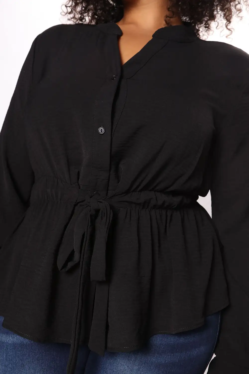 Waist No Time Long Sleeve Blouse - Black