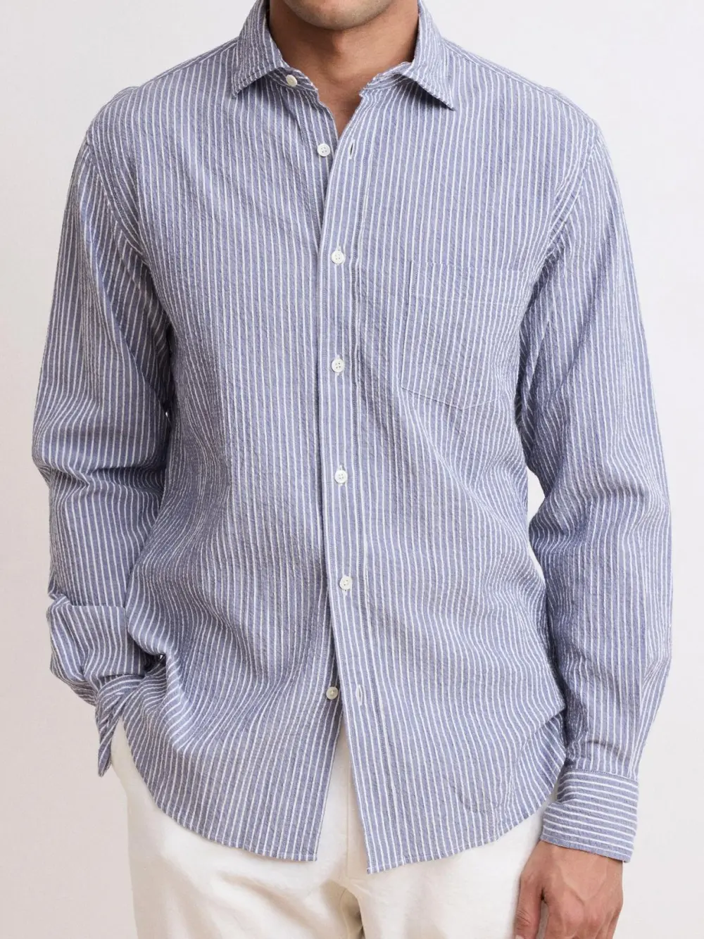 Casual soft and comfortable navy blue striped shirt