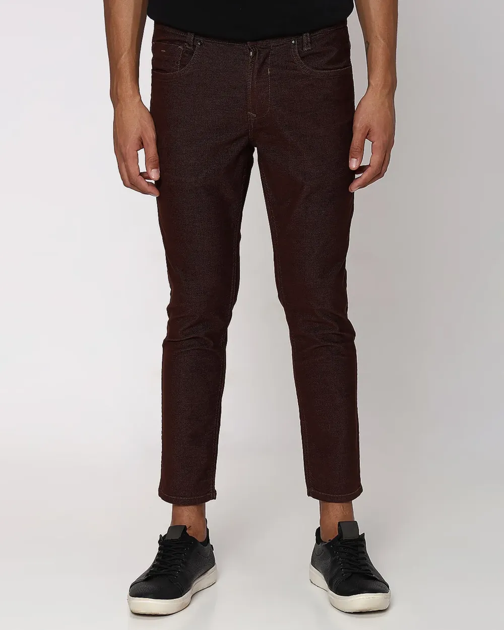 Classic Versatile Soft Slim-Fit Straight-Leg Brown Trousers