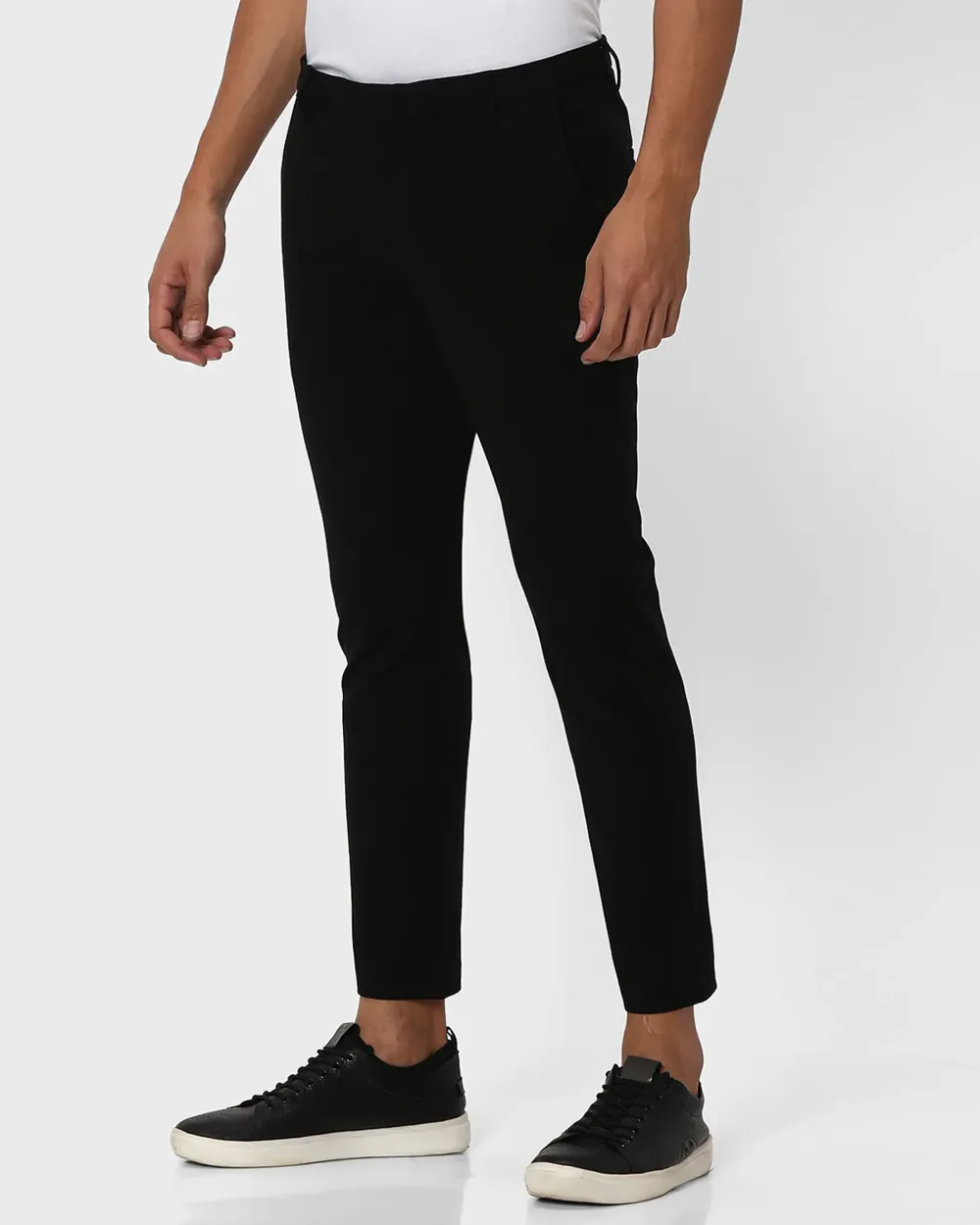 Classic Versatile Soft Slim-Fit Straight-Leg Black Trousers