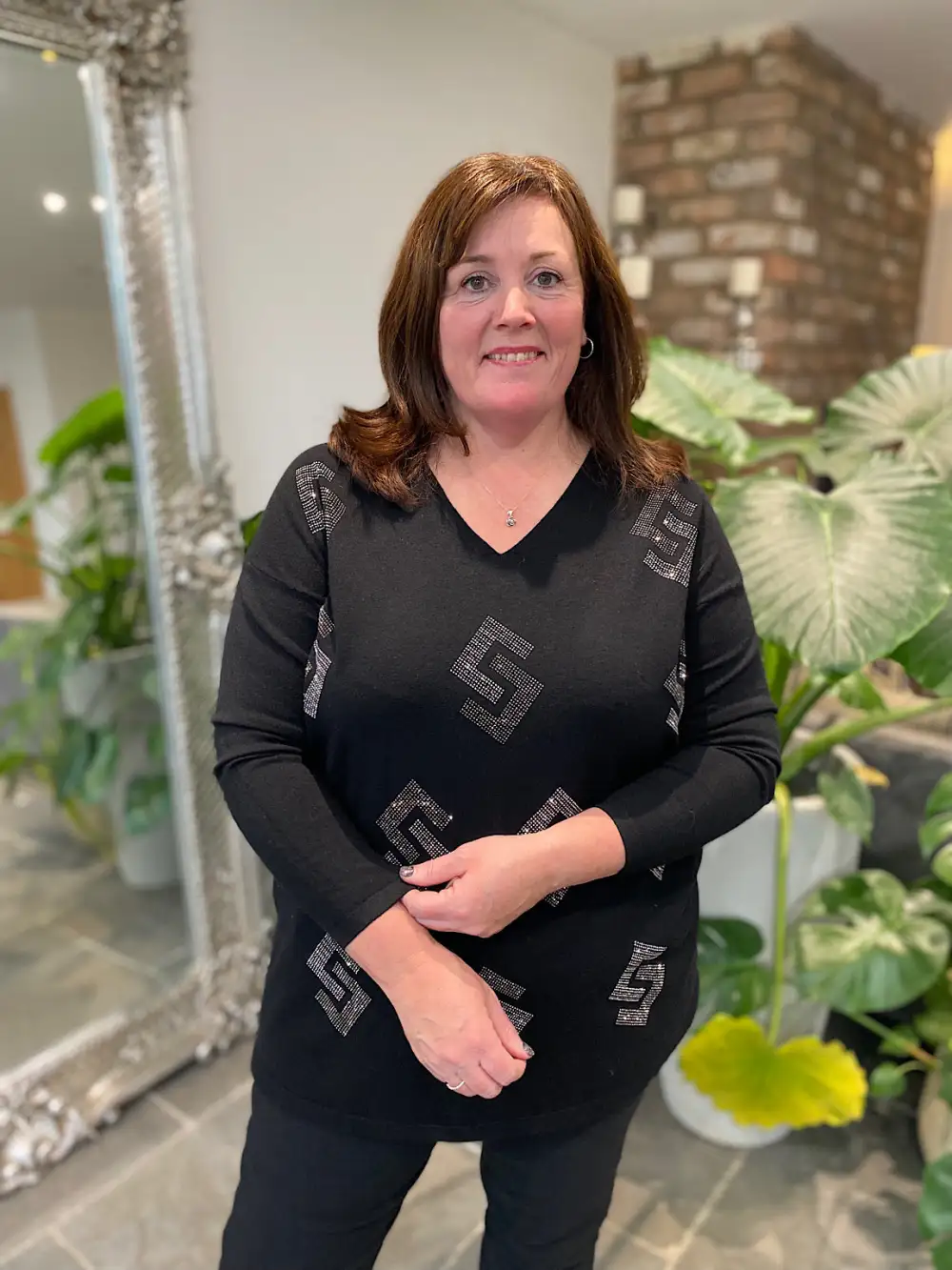 Black Diamante Greek Key Knit Gail