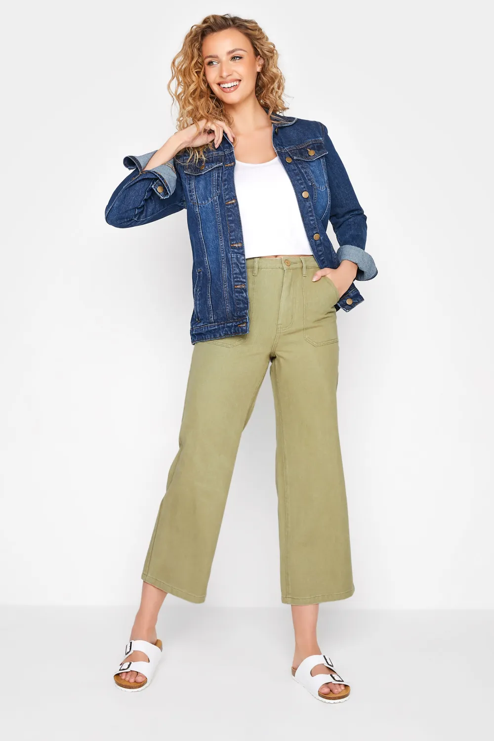 LTS Tall Cream Cotton Twill Wide Leg Cropped Trousers