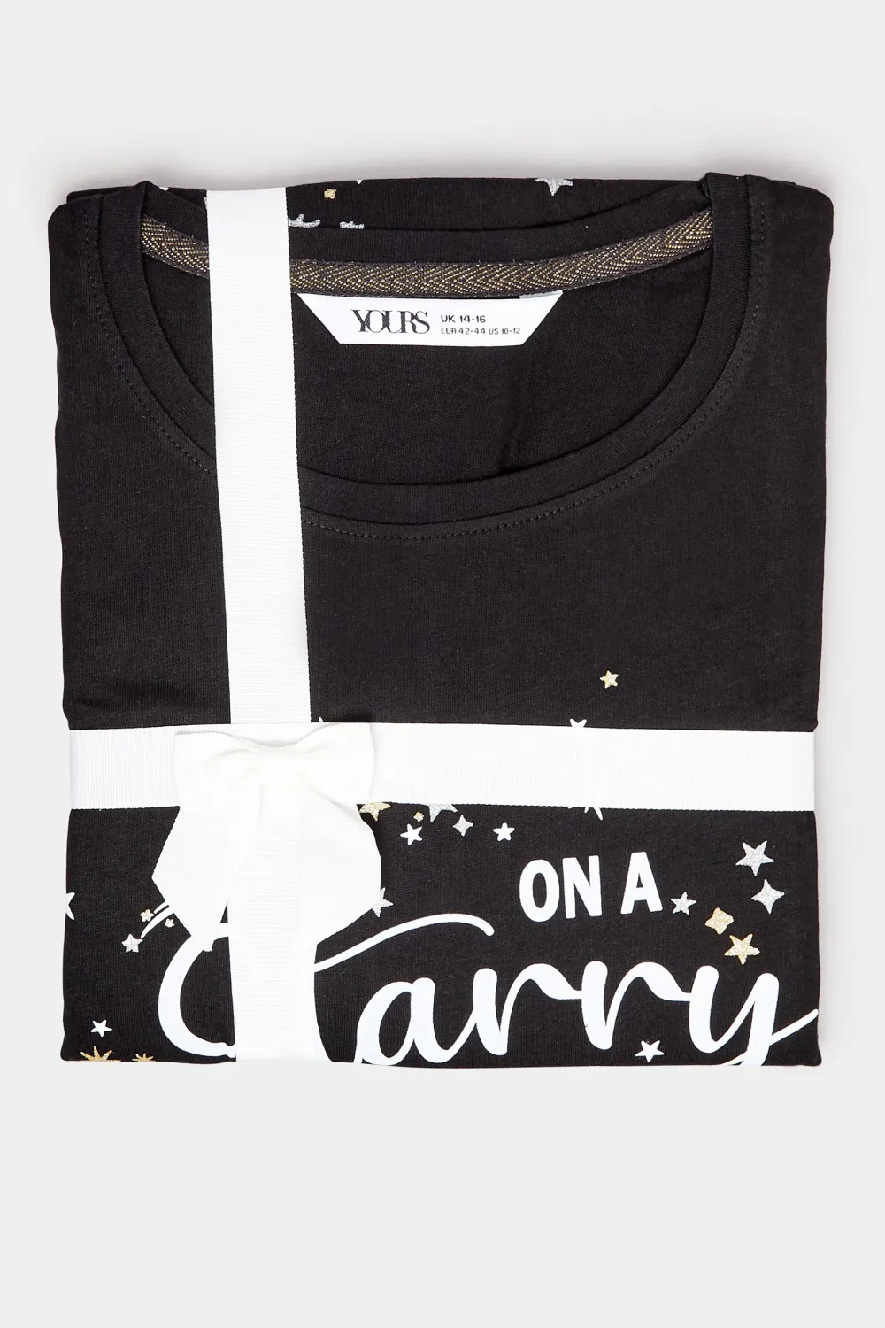 YOURS Curve Black 'On A Starry Night' Wide Leg Pyjama Gift Set
