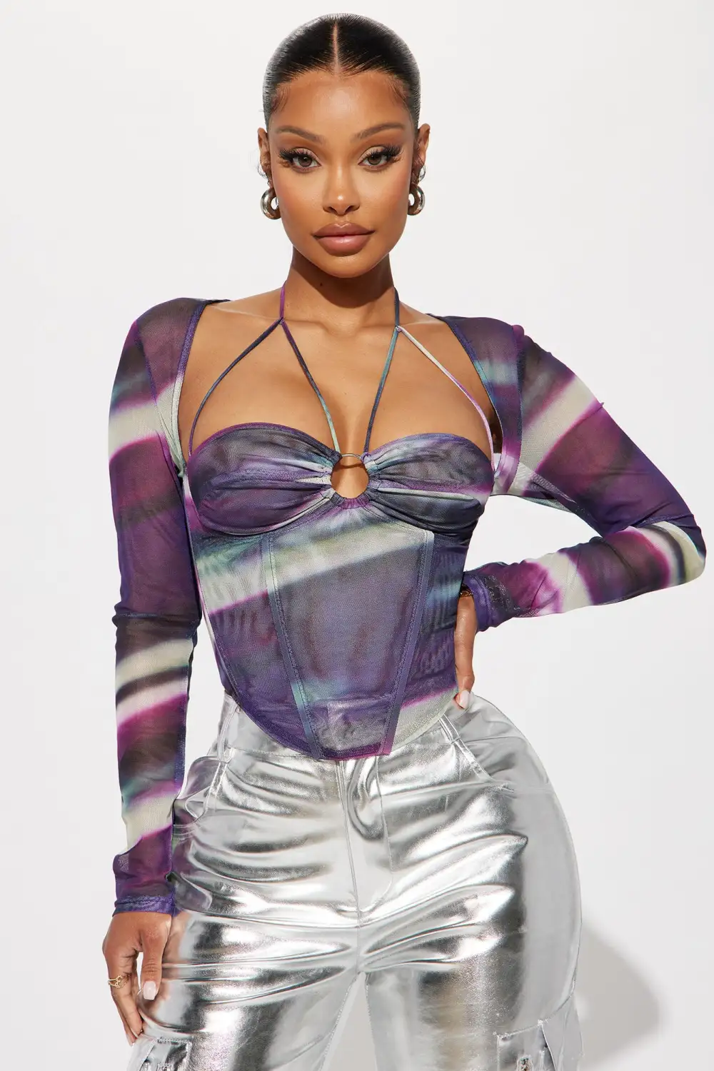 Ariana Mesh Corset Top - Purple/combo