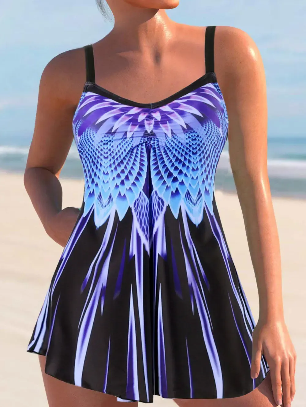 Modest Print Tankini Swimsuit Cheeky Skirted Swimwear Set
