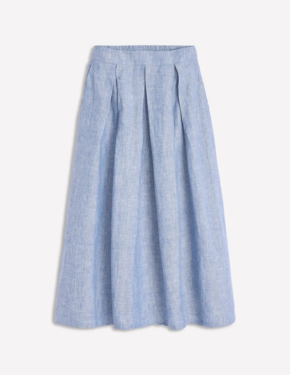 Linen Midi Skirt -Grey Blue Chambray