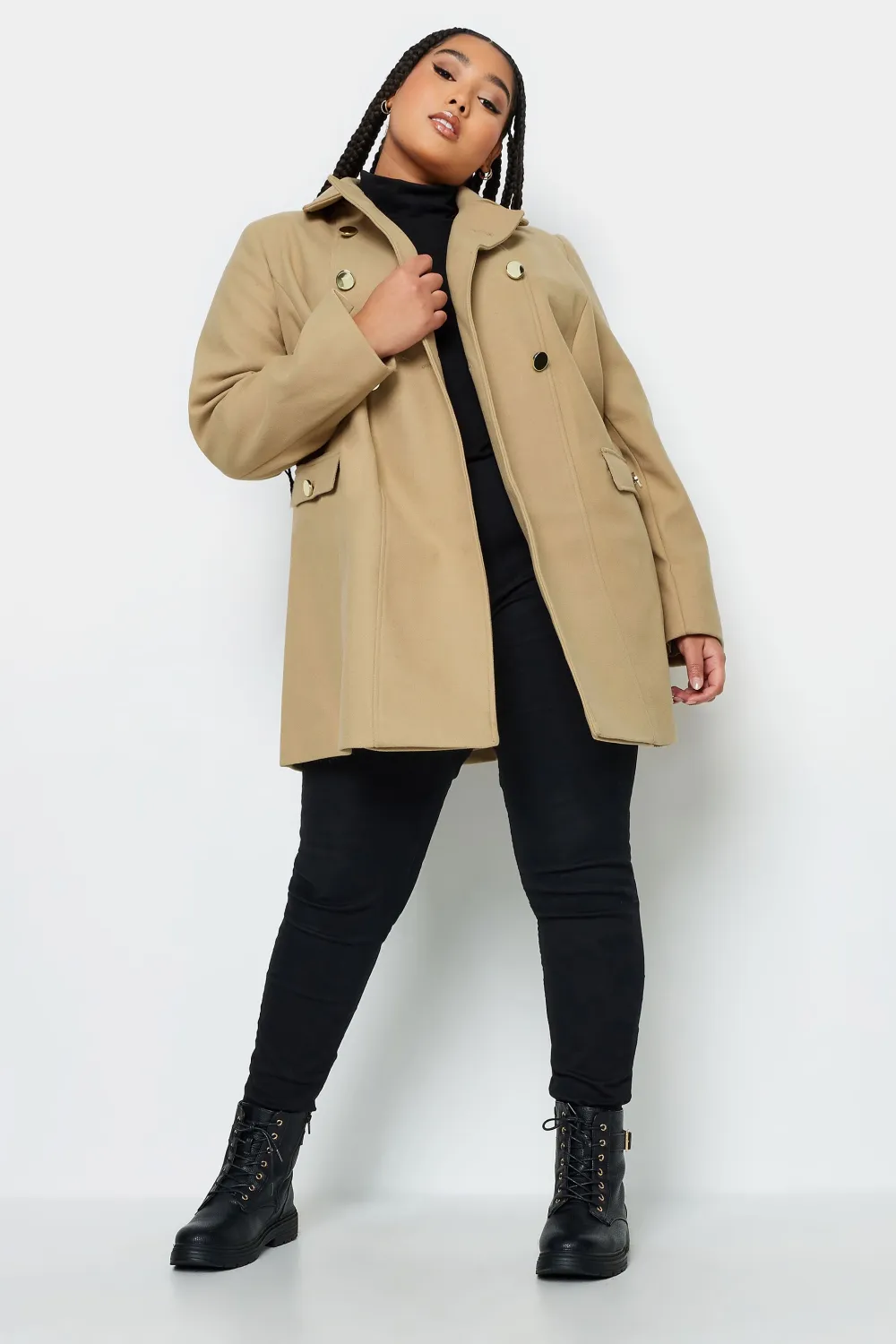 YOURS Curve Camel Brown Collared Formal Coat