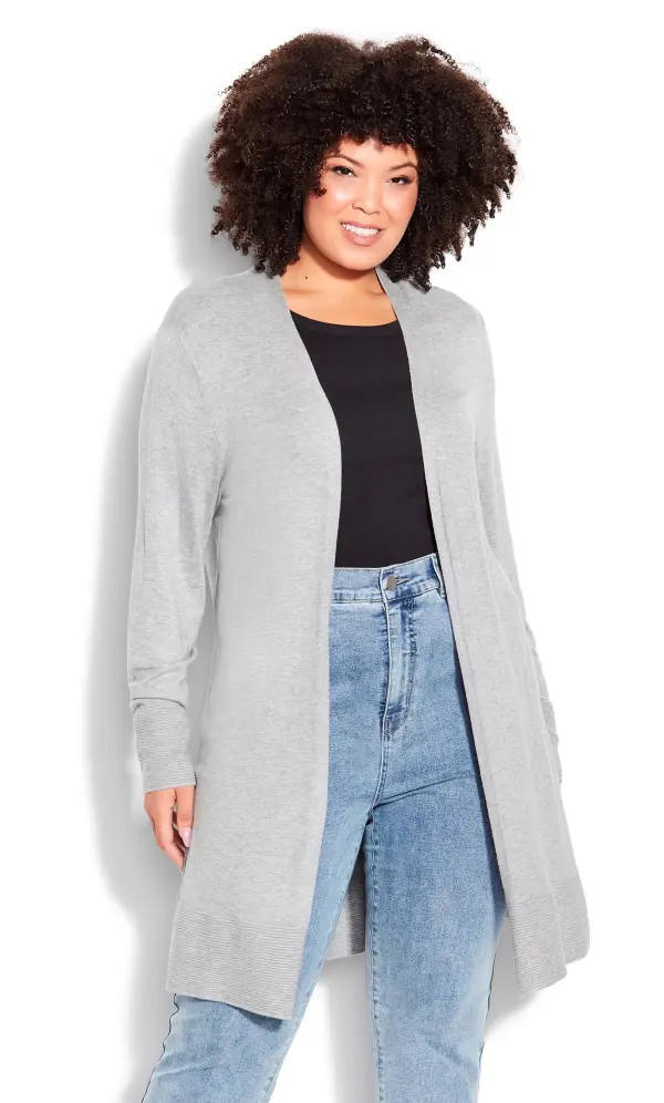 Evans Grey Clara Ribbed Detail Cardigan