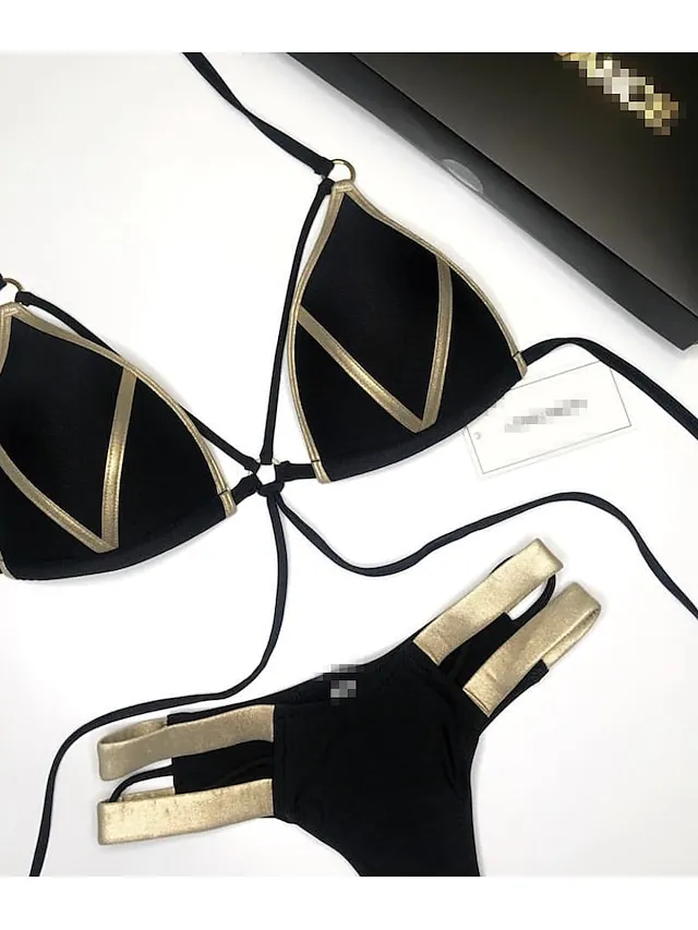 Women's Swimwear Bikini 2 Piece Normal Swimsuit Open Back Cut Out Sexy Leopard Color Block Leopard Print Black Pink Wine Dusty Rose Camisole Strap Bathing Suits New Vacation Sexy