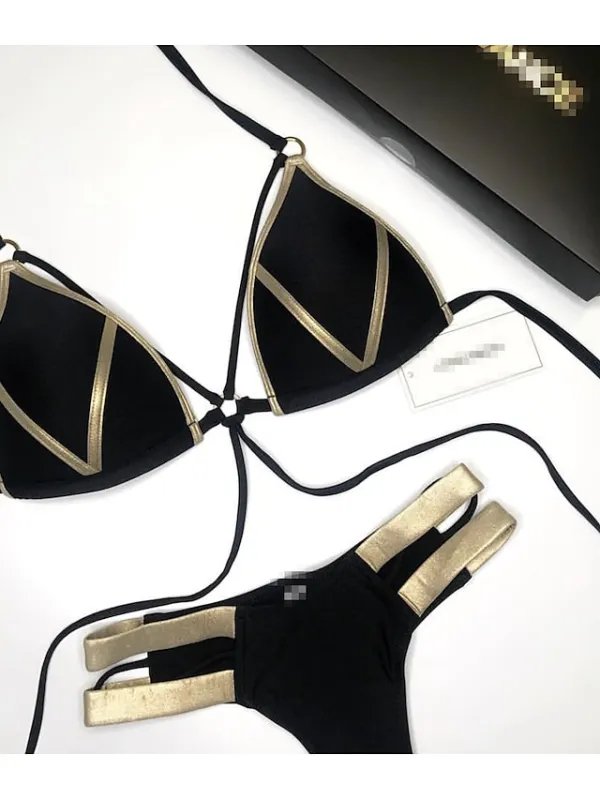 Women's Swimwear Bikini 2 Piece Normal Swimsuit Open Back Cut Out Sexy Leopard Color Block Leopard Print Black Pink Wine Dusty Rose Camisole Strap Bathing Suits New Vacation Sexy