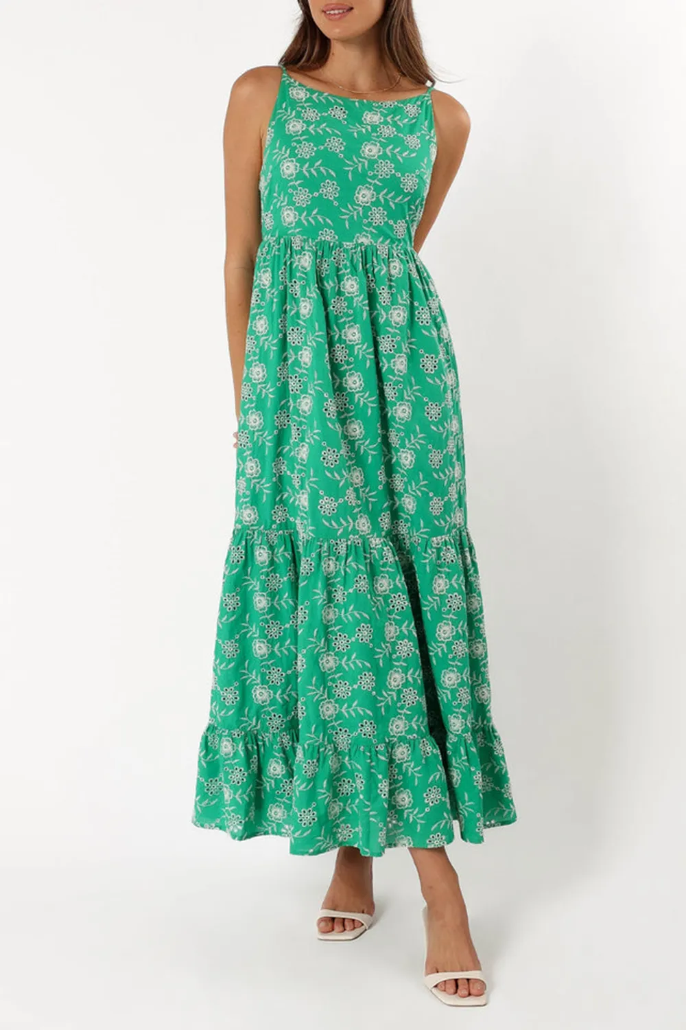 GREEN EYELET MAXI DRESS