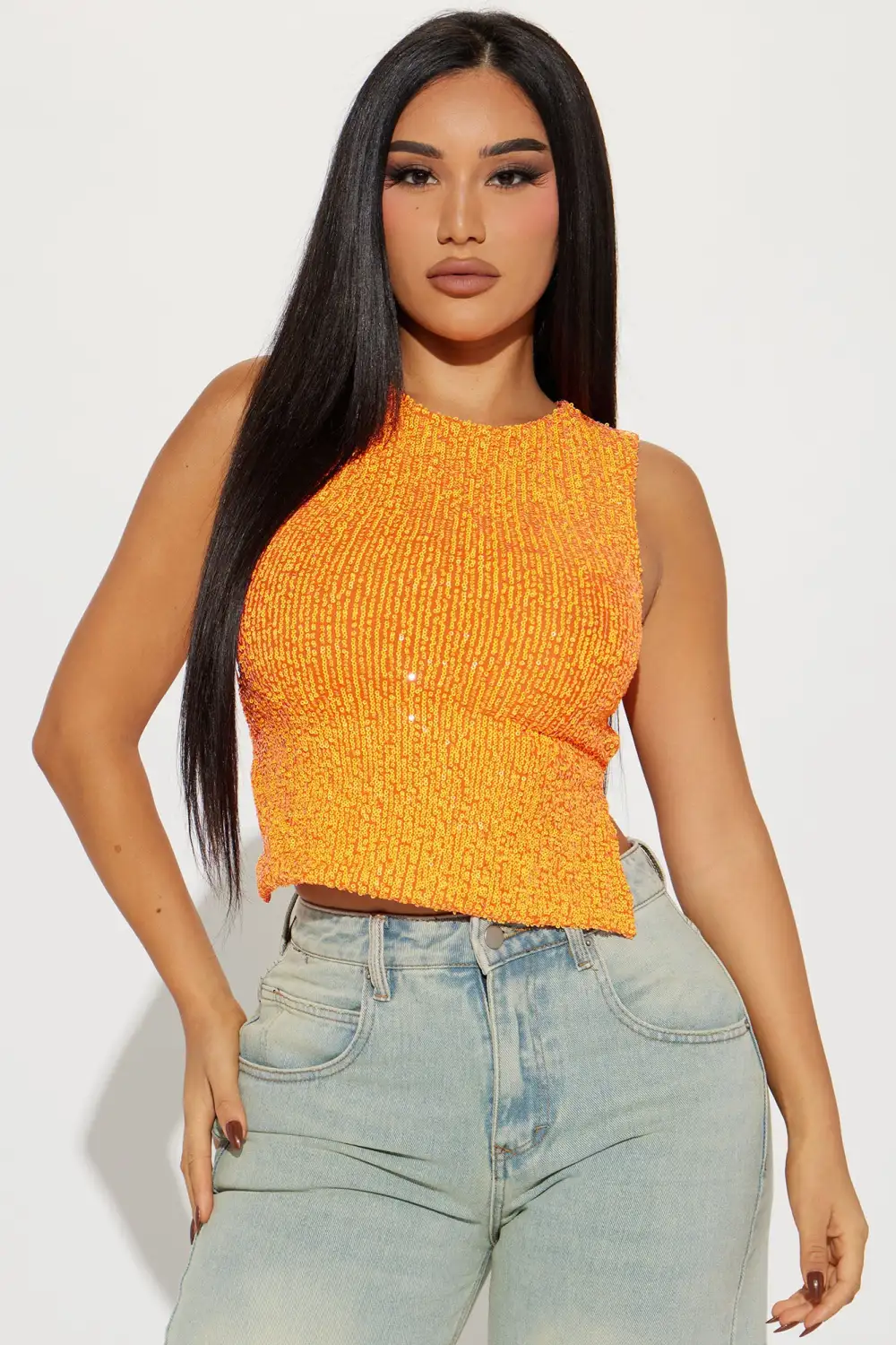 Spot Light Sequin Top - Orange