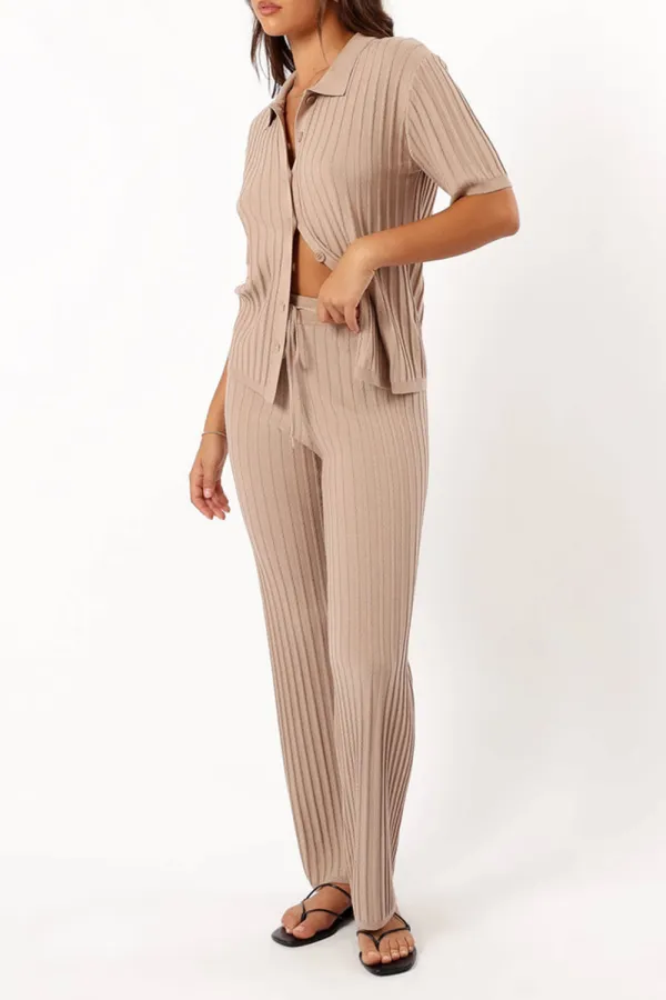BEIGE VERTICAL STRIPES RIBBED PANT