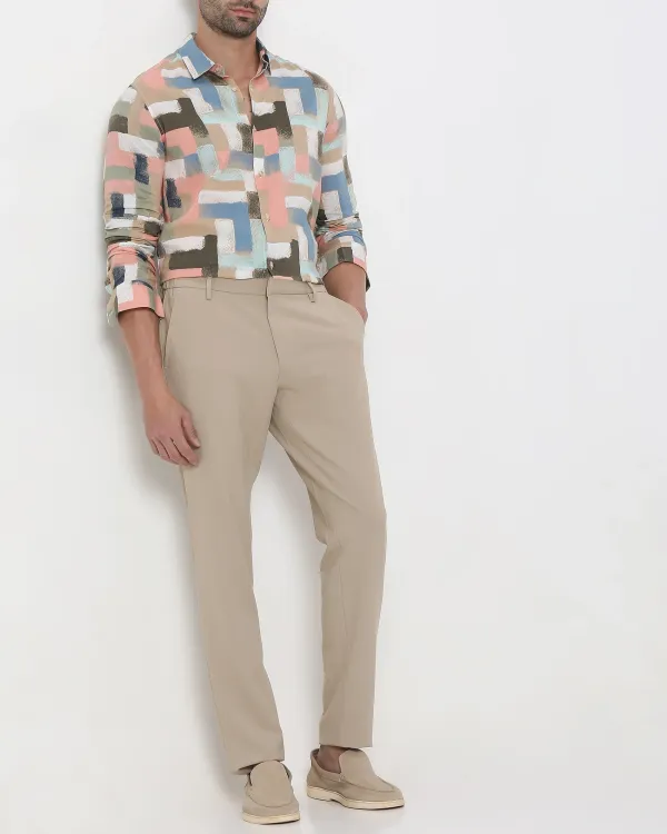 Classic Versatile Soft Slim-Fit Straight-Leg BeigeTrousers