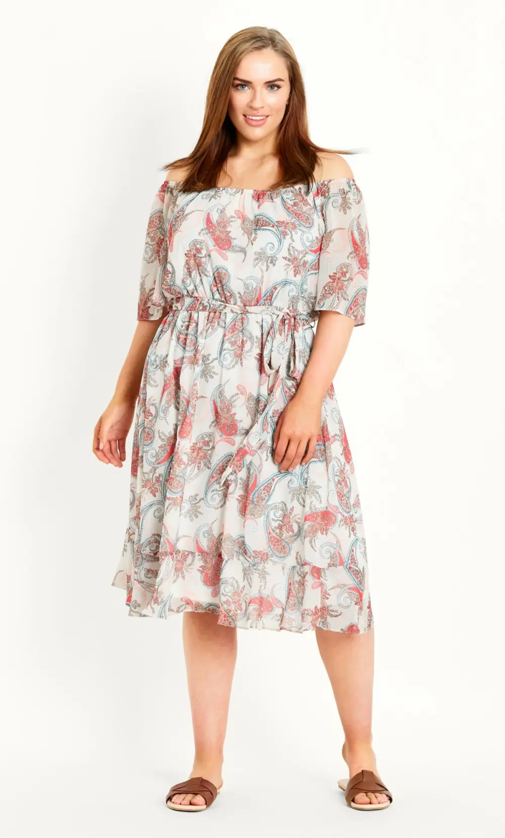 Evans White Paisley Print Cold Shoulder Midi Dress