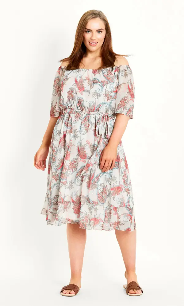 Evans White Paisley Print Cold Shoulder Midi Dress