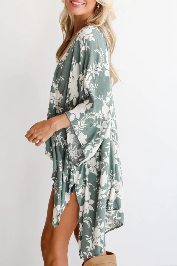 Feeling Flouncy Sage Floral Kimono