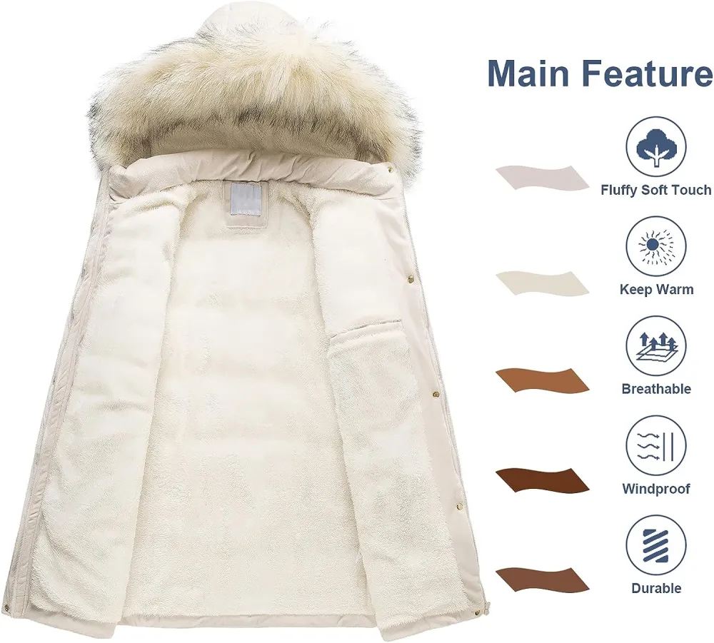 Women's Warm Winter Coat Velvet Puffer Jacket Quilted Faux Fur Hood