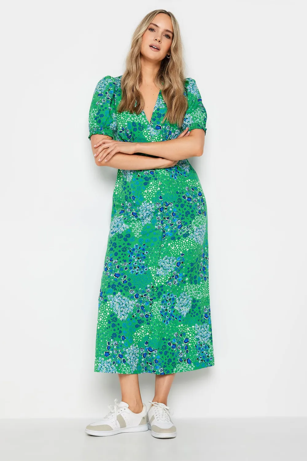 LTS Tall Green Ditsy Floral Print Button Through Midaxi Dress