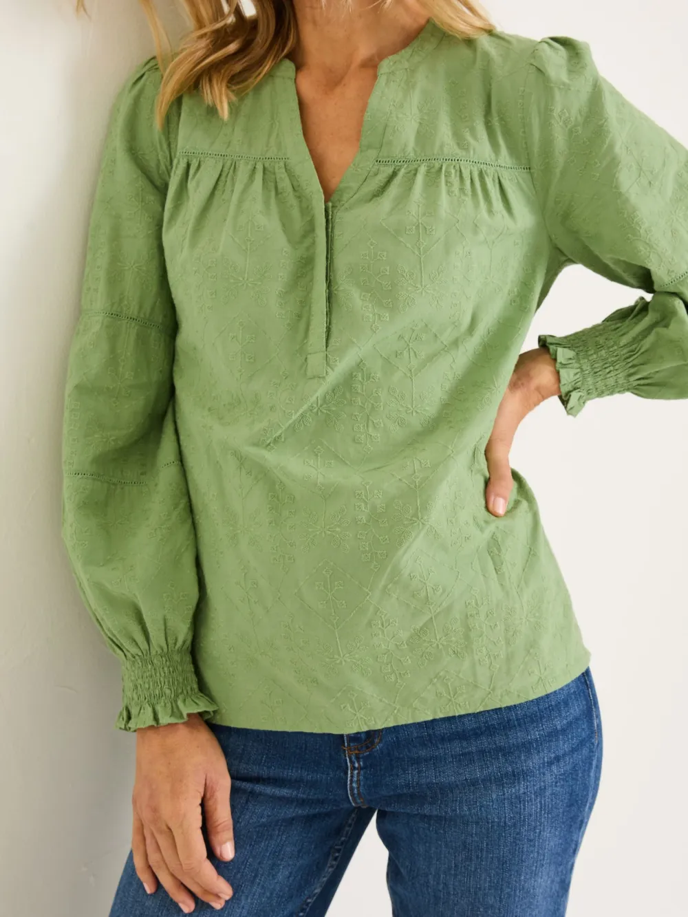 Poppy Olive Green Embroidered Blouse