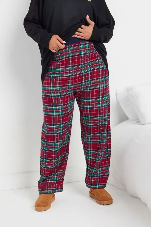 YOURS Curve Green & Pink Boyfriend Check Pyjama Bottoms