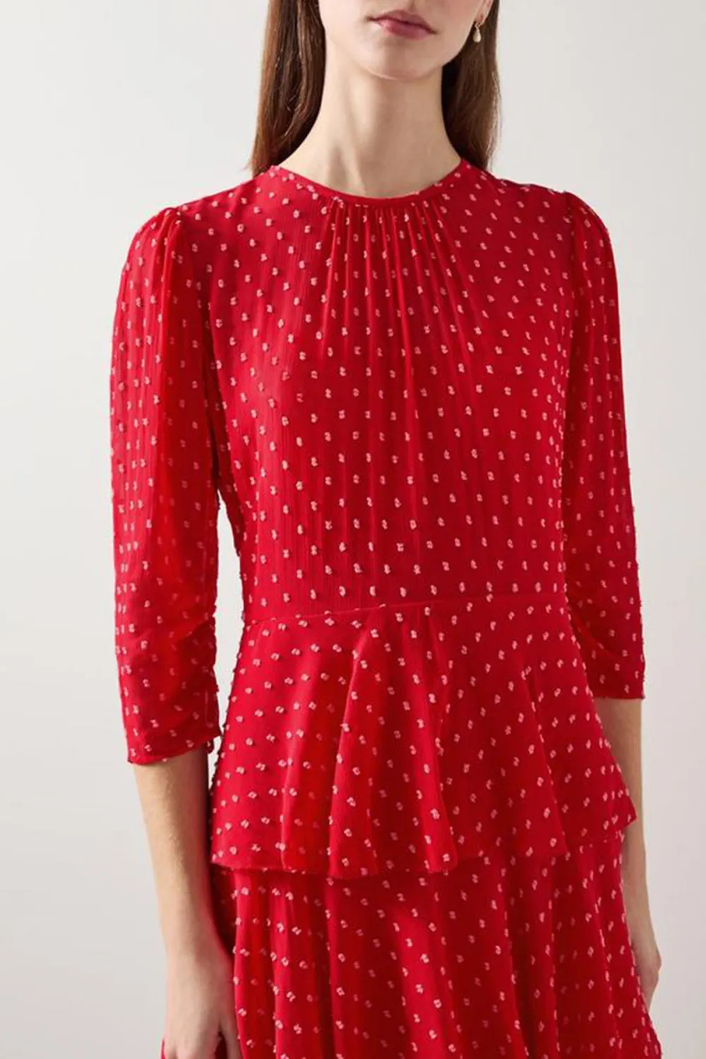 Red Polka Dot Tiered Midi Dress