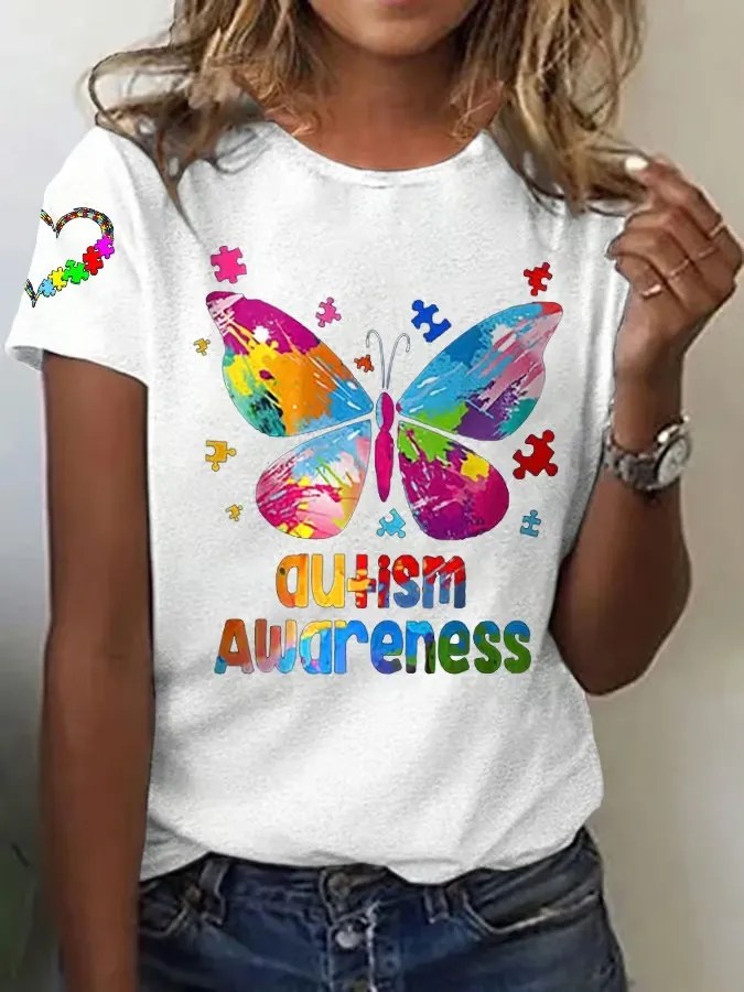 Women'S T-Shirt Women'S Autism Awareness Printed Casual T-Shirt Art Print Printed T-Shirt