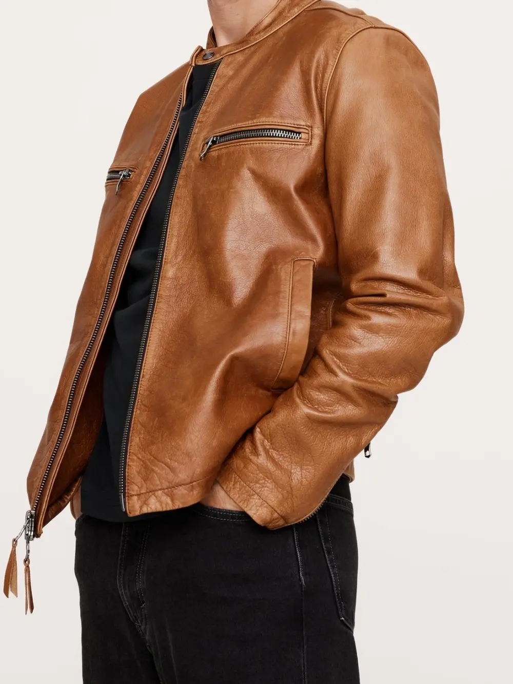 Men's Cognac Brown Leather Casual Jacket